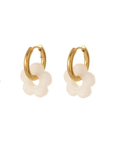 18k gold-plated stainless steel, Tarnish-free, Waterproof, Suitable for sensitive skin, gold earrings, retro earrings, vintage charm, classic earrings, beautiful earrings, timeless earrings, hoop earrings, flower  earrings, white flower earrings